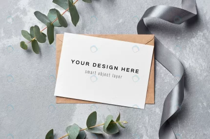 greeting card mockup with envelope silver ribbon crca4c64e43 size71.10mb - title:graphic home - اورچین فایل - format: - sku: - keywords: p_id:353984