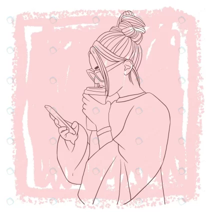 hand drawn beautiful woman drinking coffee holdin crc050f105a size1.56mb 1 - title:graphic home - اورچین فایل - format: - sku: - keywords: p_id:353984