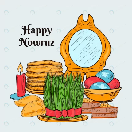 hand drawn happy nowruz illustration with mirror. crc5df5e1a0 size4.8mb 1 - title:graphic home - اورچین فایل - format: - sku: - keywords: p_id:353984