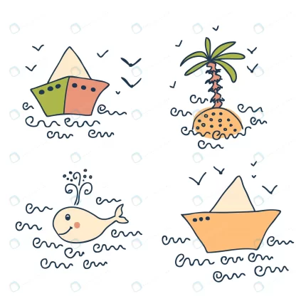hand drawn summer collection with paper boat palm rnd219 frp31524868 - title:graphic home - اورچین فایل - format: - sku: - keywords: p_id:353984