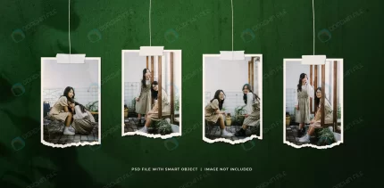 hanging portrait torn photo frames mockup crcf9d065e4 size58.33mb - title:graphic home - اورچین فایل - format: - sku: - keywords: p_id:353984
