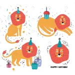 - happy birthday funny lion hand drawn set wild anim rnd753 frp8934248 - Home