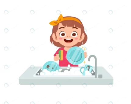 happy cute little girl washing dish kitchen crc13999578 size0.95mb - title:graphic home - اورچین فایل - format: - sku: - keywords: p_id:353984
