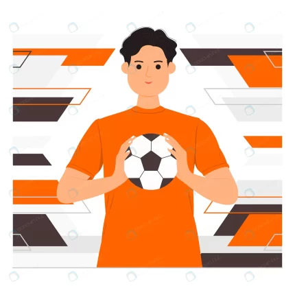 happy football player holding soccer ball illustra rnd573 frp33223696 - title:graphic home - اورچین فایل - format: - sku: - keywords: p_id:353984