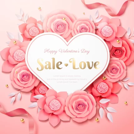 happy valentine s day design with pink paper roses composed heart shape 3d illustration - title:graphic home - اورچین فایل - format: - sku: - keywords: p_id:353984