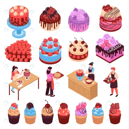 homemade dessert isometric set cakes muffins cook crc728484d6 size5.26mb - title:graphic home - اورچین فایل - format: - sku: - keywords: p_id:353984