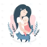 hugging mom with baby daughter with cat summer fl crc1ac0cbeb size1.83mb - title:Home - اورچین فایل - format: - sku: - keywords:وکتور,موکاپ,افکت متنی,پروژه افترافکت p_id:63922