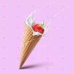 ice cream waffle cone with milk splash strawberry crc83bdf8b7 size8.25mb 7254x7255 - title:Home - اورچین فایل - format: - sku: - keywords:وکتور,موکاپ,افکت متنی,پروژه افترافکت p_id:63922