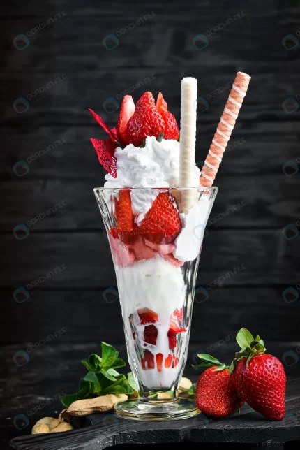 ice cream with strawberries top view crc4a97e6d2 size10.10mb 4100x6143 - title:graphic home - اورچین فایل - format: - sku: - keywords: p_id:353984