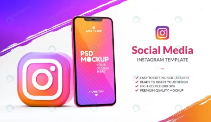 instagram app icon with phone mockup marketing tem rnd767 frp19072784 - title:graphic home - اورچین فایل - format: - sku: - keywords: p_id:353984