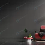 interior wall mockup dark tones with red armchair crc72622fa5 size3.80mb 5000x2500 - title:Home - اورچین فایل - format: - sku: - keywords:وکتور,موکاپ,افکت متنی,پروژه افترافکت p_id:63922