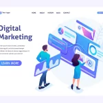 - isometric concept young entrepreneurs insist data digital marketing advertising internet template landing page website - Home
