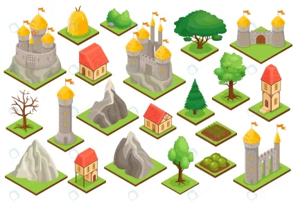 isometric icons set medieval castle towers gate c crc1f318679 size5.10mb - title:graphic home - اورچین فایل - format: - sku: - keywords: p_id:353984