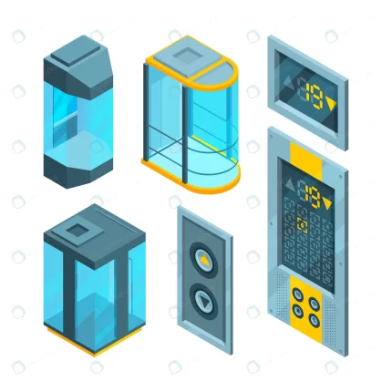 isometric set glass elevators with steel buttons. crc63002ed1 size1.71mb - title:graphic home - اورچین فایل - format: - sku: - keywords: p_id:353984
