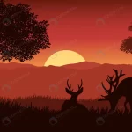 landscape with forest sunset with deer rnd974 frp13968092 - title:Home - اورچین فایل - format: - sku: - keywords:وکتور,موکاپ,افکت متنی,پروژه افترافکت p_id:63922