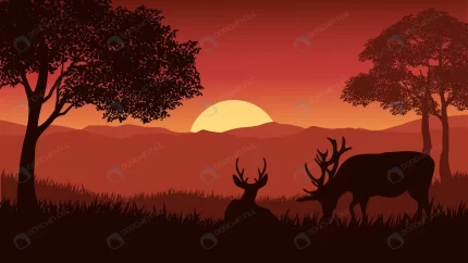 landscape with forest sunset with deer rnd974 frp13968092 - title:graphic home - اورچین فایل - format: - sku: - keywords: p_id:353984