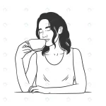 - line art drawing women drinking coffee tea woman crc077a11e9 size0.41mb 1 1 - Home