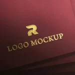 - luxuy gold embossed logo red textured paper mockup - Home