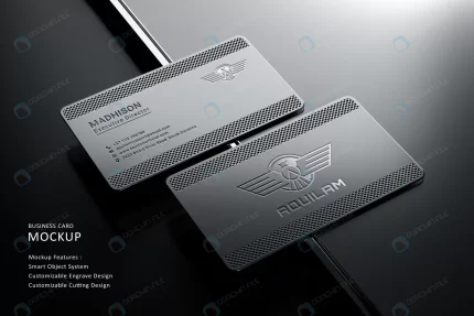 metal business card mockup with laser cut engrave crc82509739 size167.32mb - title:graphic home - اورچین فایل - format: - sku: - keywords: p_id:353984