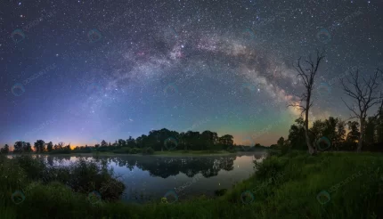 milky way arc small forest lake crc7290e1cc size10.67mb 4376x2500 - title:graphic home - اورچین فایل - format: - sku: - keywords: p_id:353984
