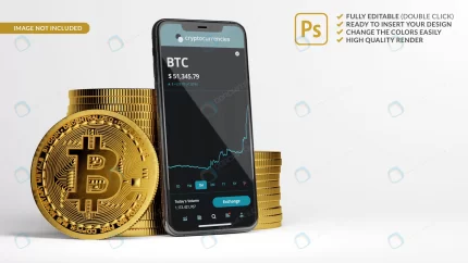 mobile phone mockup stacks bitcoins 3d rendering rnd940 frp12951408 - title:graphic home - اورچین فایل - format: - sku: - keywords: p_id:353984