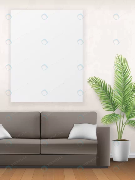 mockup interior with sofa palm tree poster wall l crc162d34eb size8.04mb - title:graphic home - اورچین فایل - format: - sku: - keywords: p_id:353984