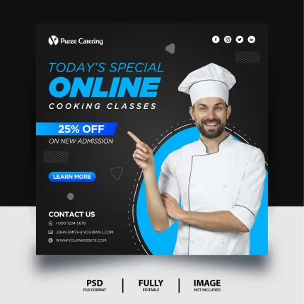 online cooking class promotion social media post banner - title:graphic home - اورچین فایل - format: - sku: - keywords: p_id:353984