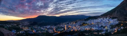 panorama night city chefchaouen morocco blue city crc7ad27adf size10.55mb 7503x2183 - title:graphic home - اورچین فایل - format: - sku: - keywords: p_id:353984