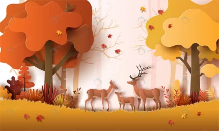 paper art style autumn landscape with deer family crc57f36f94 size10.04mb - title:graphic home - اورچین فایل - format: - sku: - keywords: p_id:353984