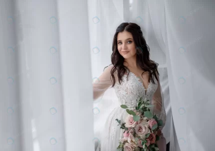 pretty smiled brunette bride is holding tender we crc7c979987 size4.24mb 3500x2452 1 - title:graphic home - اورچین فایل - format: - sku: - keywords: p_id:353984