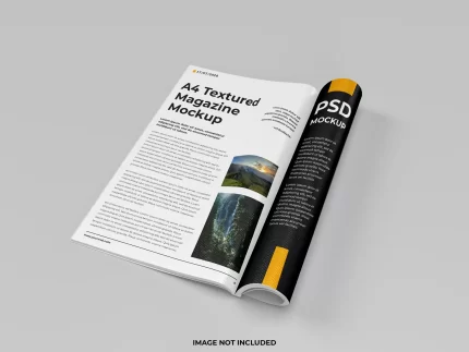 realistic open magazine folded mockup right view crcb3144232 size36.79mb - title:graphic home - اورچین فایل - format: - sku: - keywords: p_id:353984