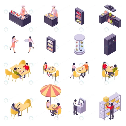 restaurant cafe isometric icon set racks with box crc35597b15 size3.18mb - title:graphic home - اورچین فایل - format: - sku: - keywords: p_id:353984