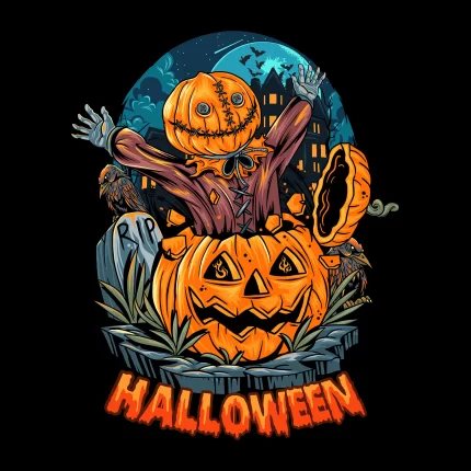 sack headed human comes out halloween pumpkin makes shock because it s so scary editable layers vector 1 - title:graphic home - اورچین فایل - format: - sku: - keywords: p_id:353984