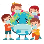 - sad cartoon earth using masker with kid boy girl. crc321d1085 size2.42mb - Home