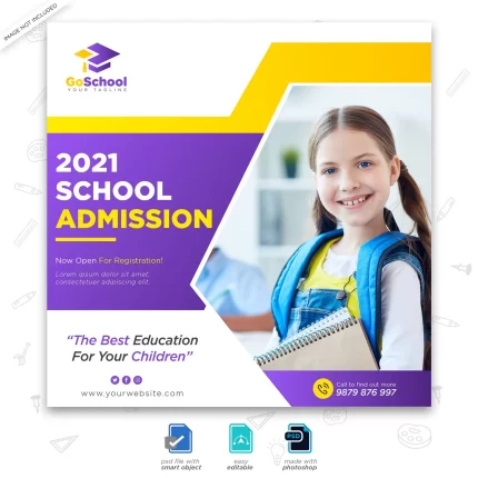 school admission marketing social media post square flyer template - title:graphic home - اورچین فایل - format: - sku: - keywords: p_id:353984