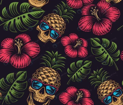 seamless color pattern hawaiian theme with pineap crc66423cad size16.25mb - title:graphic home - اورچین فایل - format: - sku: - keywords: p_id:353984
