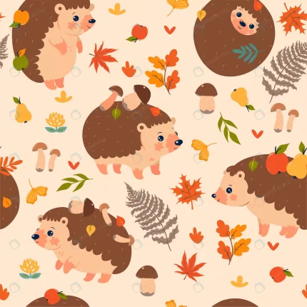 seamless pattern with autumn hedgehogs rnd536 frp16667783 - title:graphic home - اورچین فایل - format: - sku: - keywords: p_id:353984