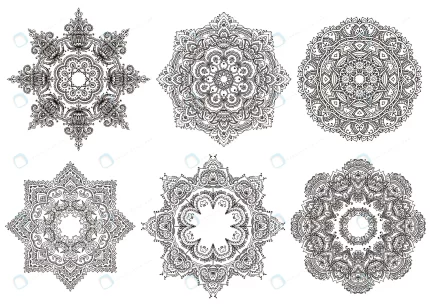 set 6 hand drawn oriental mandalas isolated white crcd6586a14 size14.78mb - title:graphic home - اورچین فایل - format: - sku: - keywords: p_id:353984