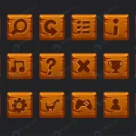 - set cartoon wooden square buttons graphical user crc396036a1 size2.11mb - Home