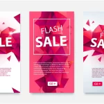 set geometric social media banners online shopping flash sale low poly facet red illustrations website mobile banners posters email designs ads promotion - title:Home - اورچین فایل - format: - sku: - keywords:وکتور,موکاپ,افکت متنی,پروژه افترافکت p_id:63922