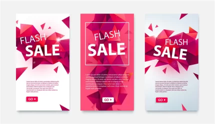 set geometric social media banners online shopping flash sale low poly facet red illustrations website mobile banners posters email designs ads promotion - title:graphic home - اورچین فایل - format: - sku: - keywords: p_id:353984