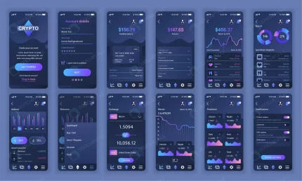 set ui ux gui screens cryptocurrency app flat crcfde6a5ee size7.54mb - title:graphic home - اورچین فایل - format: - sku: - keywords: p_id:353984