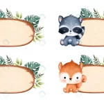 - set wooden board with leaves baby animals 2 crc890edff4 size40.79mb - Home