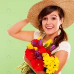 smiling brunet woman with hat spring flower crc017afe0a size10.65mb 6048x4032 1 - title:Home - اورچین فایل - format: - sku: - keywords:وکتور,موکاپ,افکت متنی,پروژه افترافکت p_id:63922