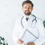 smiling young doctor with clipboard crcf6a434d3 size9.63mb 7024x4912 - title:Home - اورچین فایل - format: - sku: - keywords:وکتور,موکاپ,افکت متنی,پروژه افترافکت p_id:63922