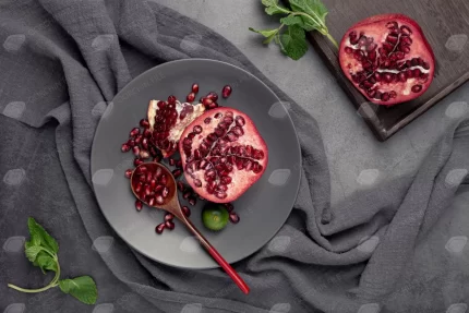 top view pomegranate plate with mint crcb18584ca size10.87mb 5472x3648 - title:graphic home - اورچین فایل - format: - sku: - keywords: p_id:353984