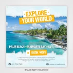 - travel vacation square banner social media template - Home