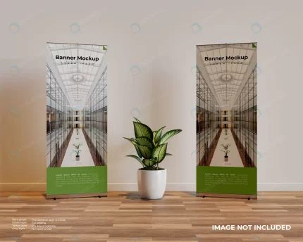 two roll up banner mockup in interior scene with crc38cfa51e size46.56mb - title:graphic home - اورچین فایل - format: - sku: - keywords: p_id:353984