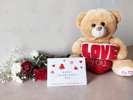 valentines day greeting card mockup with teddy.jp crc23ff055a size64.24mb - title:graphic home - اورچین فایل - format: - sku: - keywords: p_id:353984