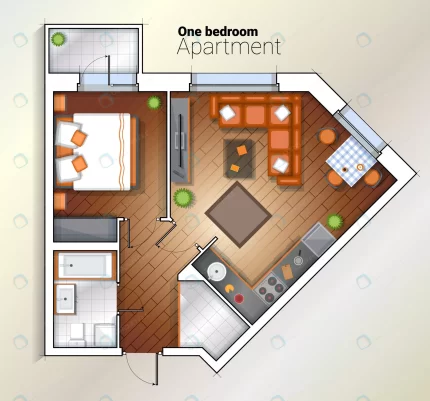 vector modern one bedroom apartment top view illu crc29ebbd86 size8.44mb 1 - title:graphic home - اورچین فایل - format: - sku: - keywords: p_id:353984